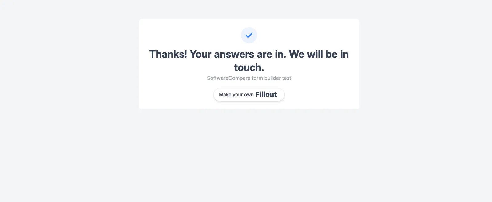Live Fillout thank-you page with a Make your own Fillout button