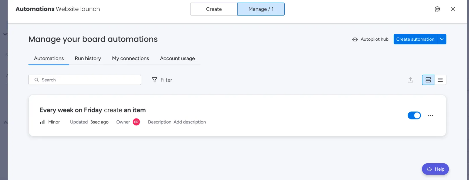 monday.com automation Every week on Friday create an item