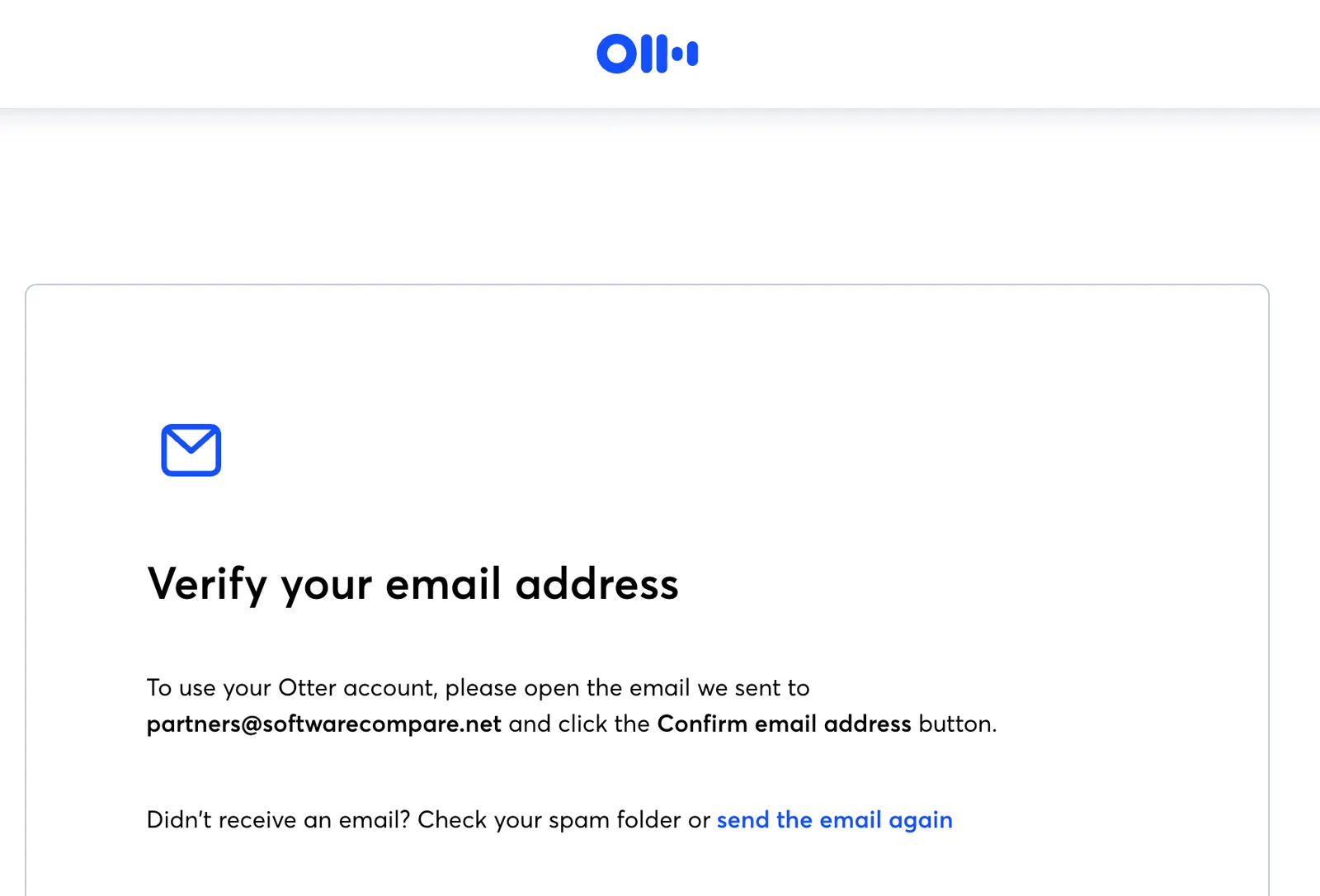 Otter screen asking to verify the email address before the app opens