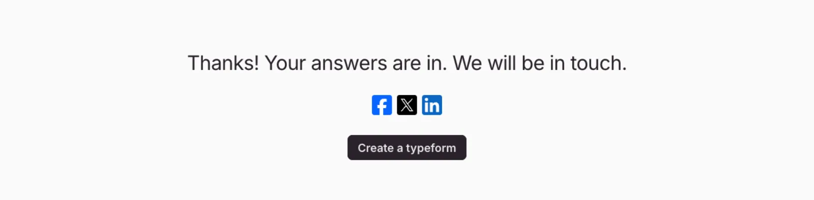 Live Typeform end screen with the thank-you text and a Create a typeform button